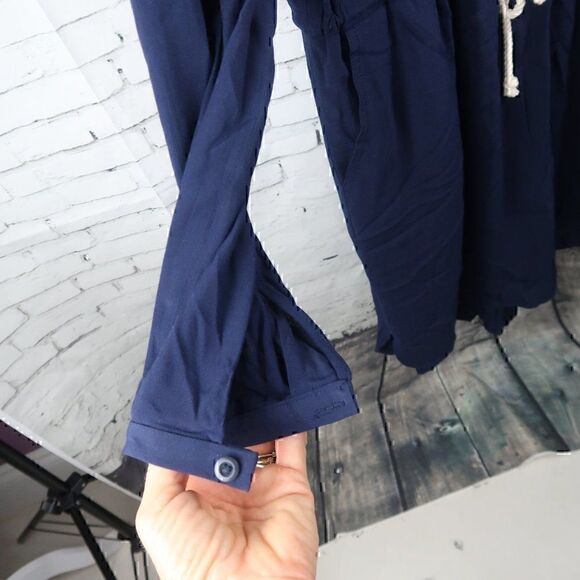 J. CREW BLUE LONG SLEEVE 1/2 BUTTON DOWN TIE WAIST MIDI DRESS SIZE MEDIUM - Picture 5 of 10